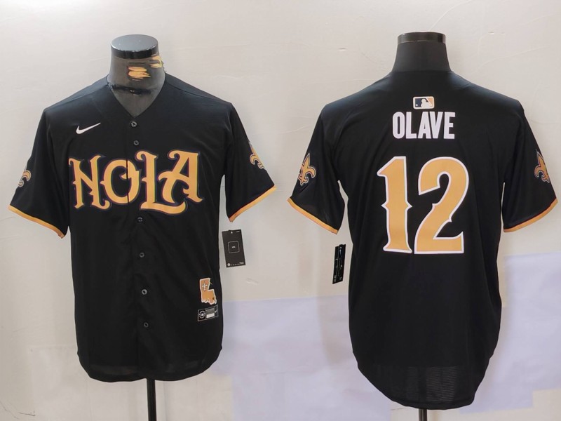 Men's New Orleans Saints Chris Olave #12 Black Jersey